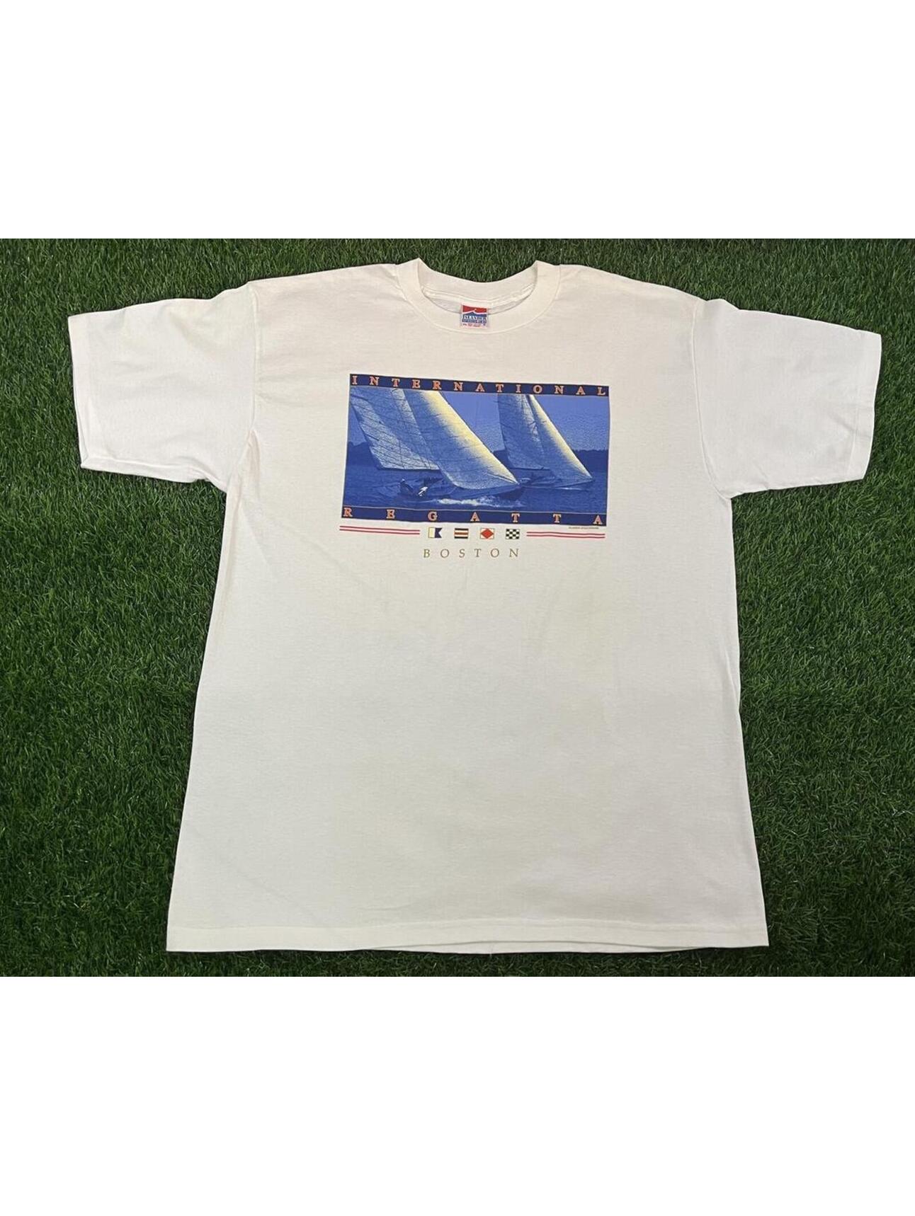 Vintage 90s Islander Sportswear Regatta Boston Sailboat White T-Shirt Mens Xl